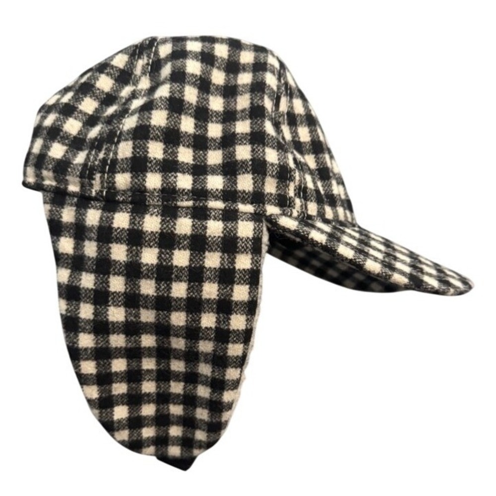 HM National Projects Portland Oregon Gingham Trapper Hat Black White Wool Blend
